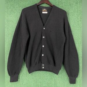 VTG 50’s Campus 2 Ply Alpaca Wool Distressed Black Cardigan Sweater Men’s Medium